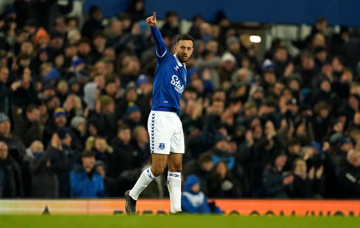 Dwight McNeil pictured celebrating after scoring Everton's first goal in a 3-0 win over Newcastle